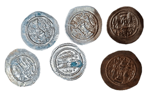Set of six ancient coins with varying degrees of wear